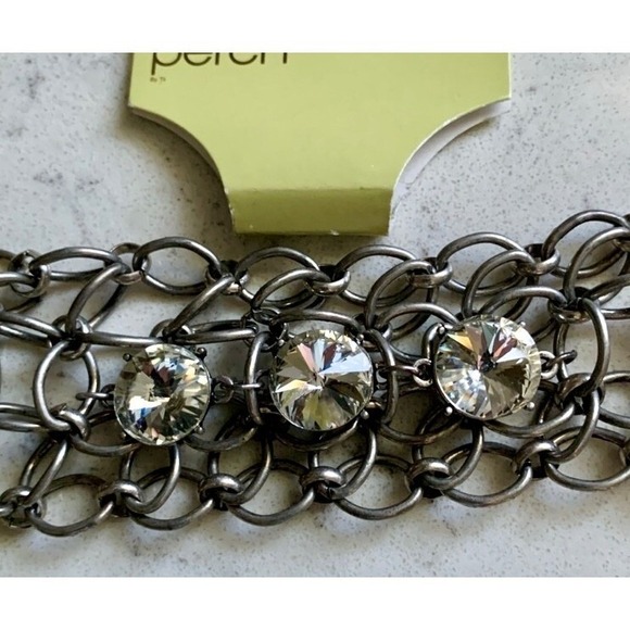 Perch Audrey Chain Link Chunky Bracelet Nickel Brass Tone Rhinestone Metal‎ BoHo - Picture 2 of 8